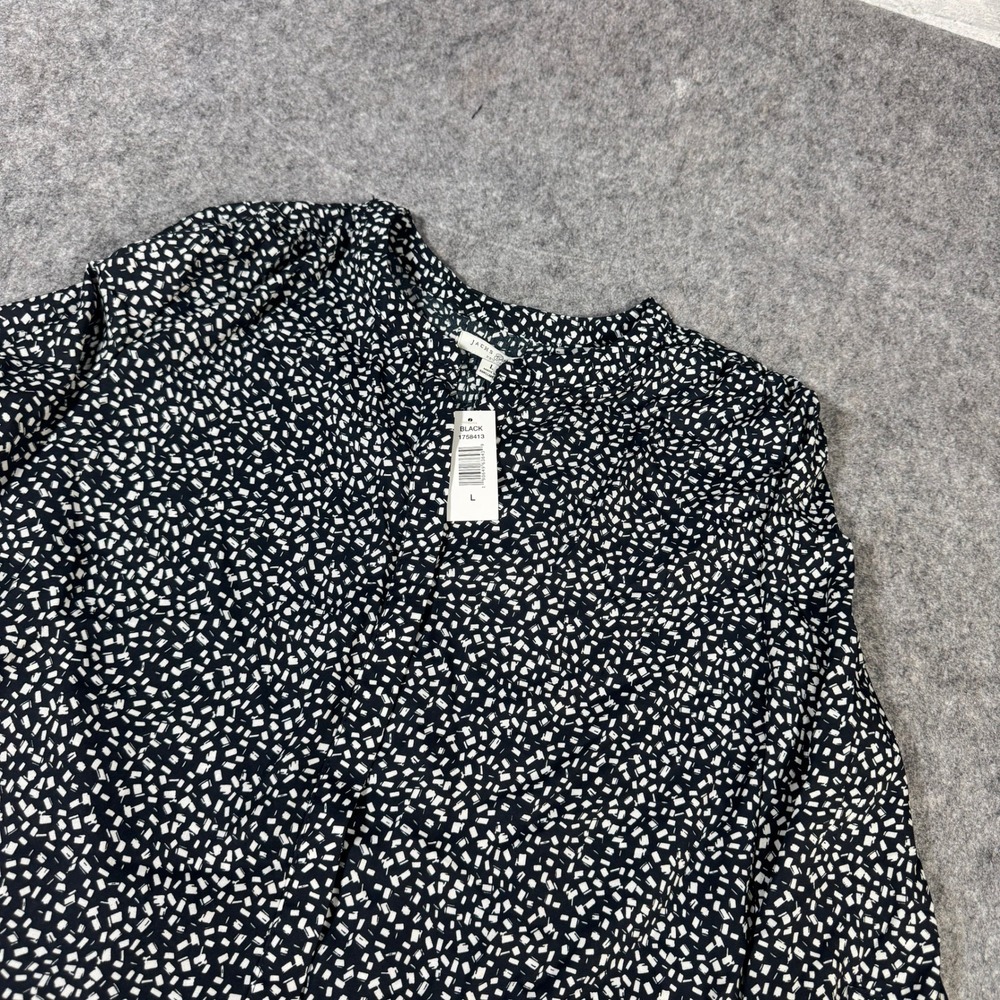 Jachs Girlfriend Womens Black White Geometric Split Neck Blouse Large 1758413